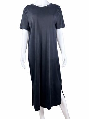 Double Zero Modal Maxi Dress T Shirt Soft Stretch Lounge Side Slit Charcoal L